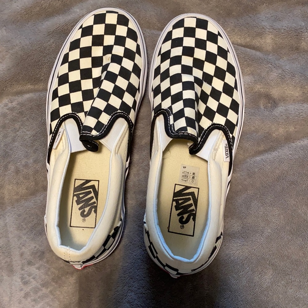 checkerboard slip on vans